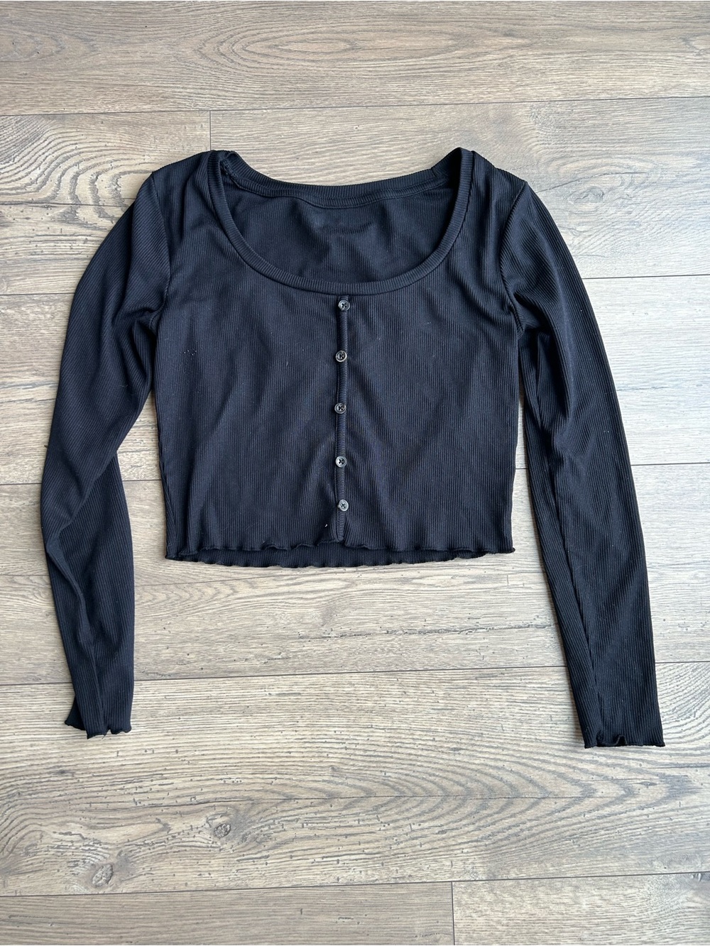 Unbranded Ribbed Long Sleeve Cropped Button-Front Top